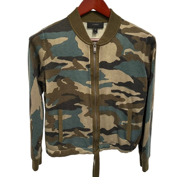 J. Crew Camo Wool Blend Bomber Sweater Jacket XS - Picture 2 of 7
